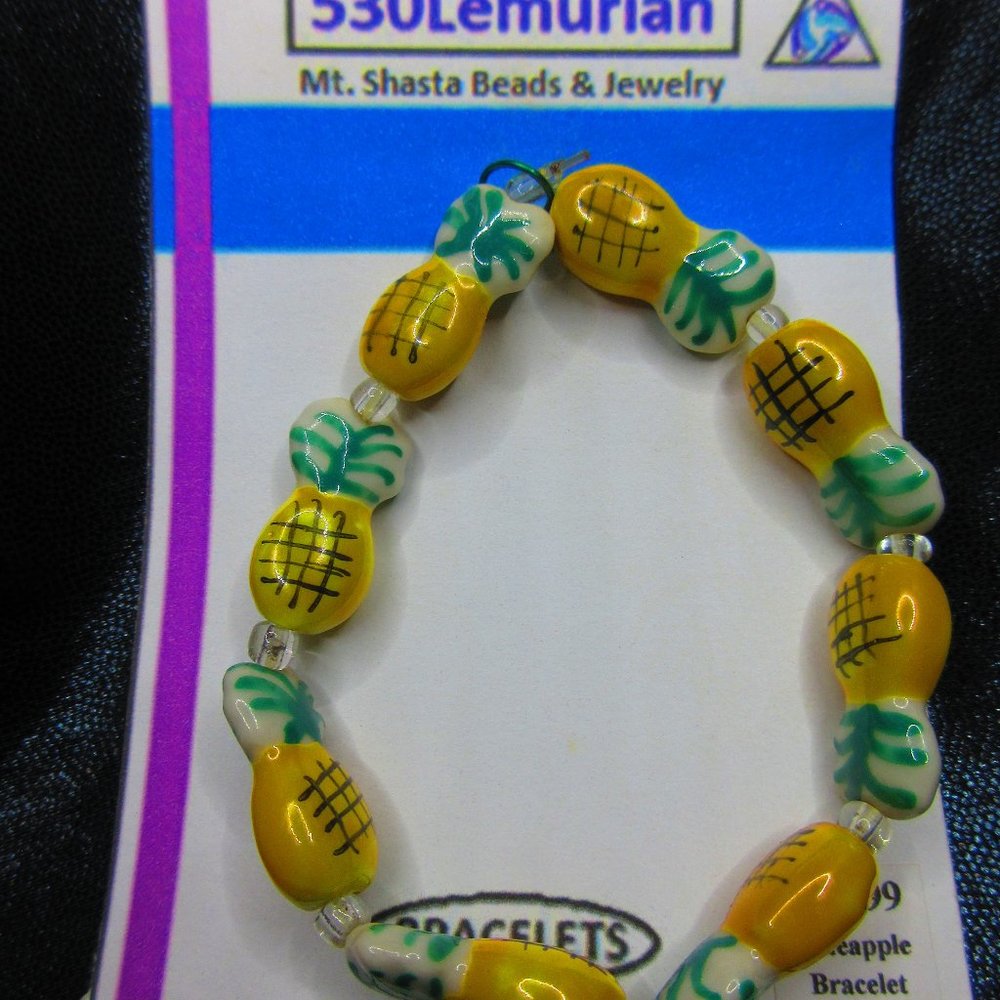 Pineapple Painted Ceramic 7" Stretchy Bracelet Jewelry